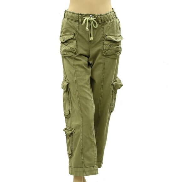 Free People Pants - Free People Cargo Trousers Pants Low-Rise Denim Solid Smocked Cotton M 288711